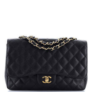 Chanel Jumbo Vintage Classic Single Flap Bag Quilted Caviar